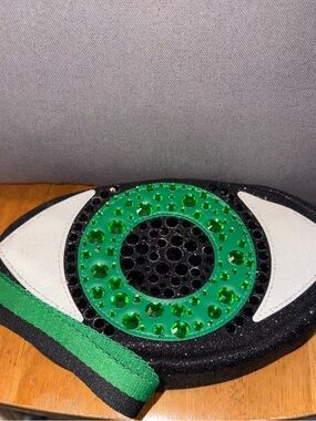 Bath & Body Works Embellished Black with Green Gem Eye Clutch or Make Up Bag!!